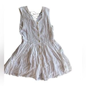 Vintage 90s White Boho Embroidered Dress Hippie Mini Lace Full Aline Drop Waist